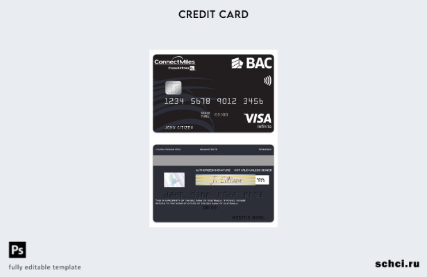 цифровая загрузка шаблона карты Visa Infinite для Гватемалы BAC Bank